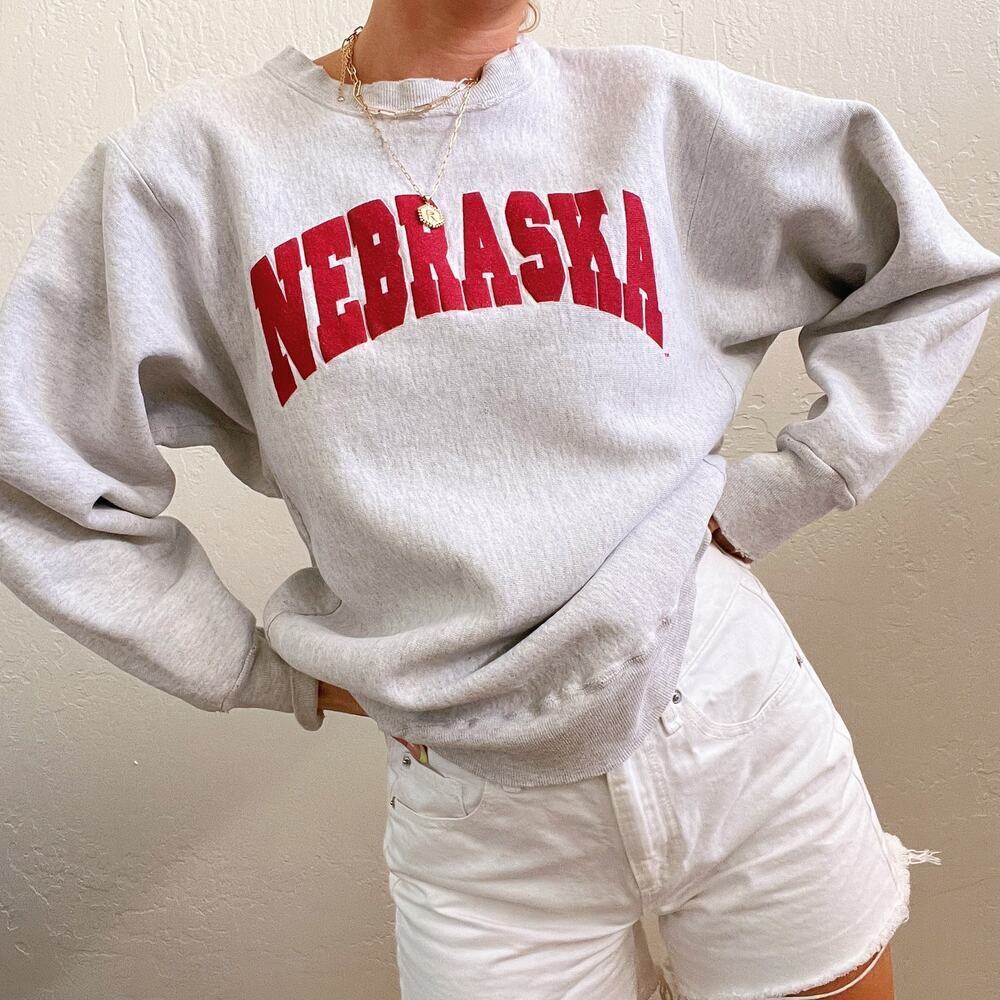 Vintage Nebraska Embroidered Reverse Weave Crewneck Sweatshirt